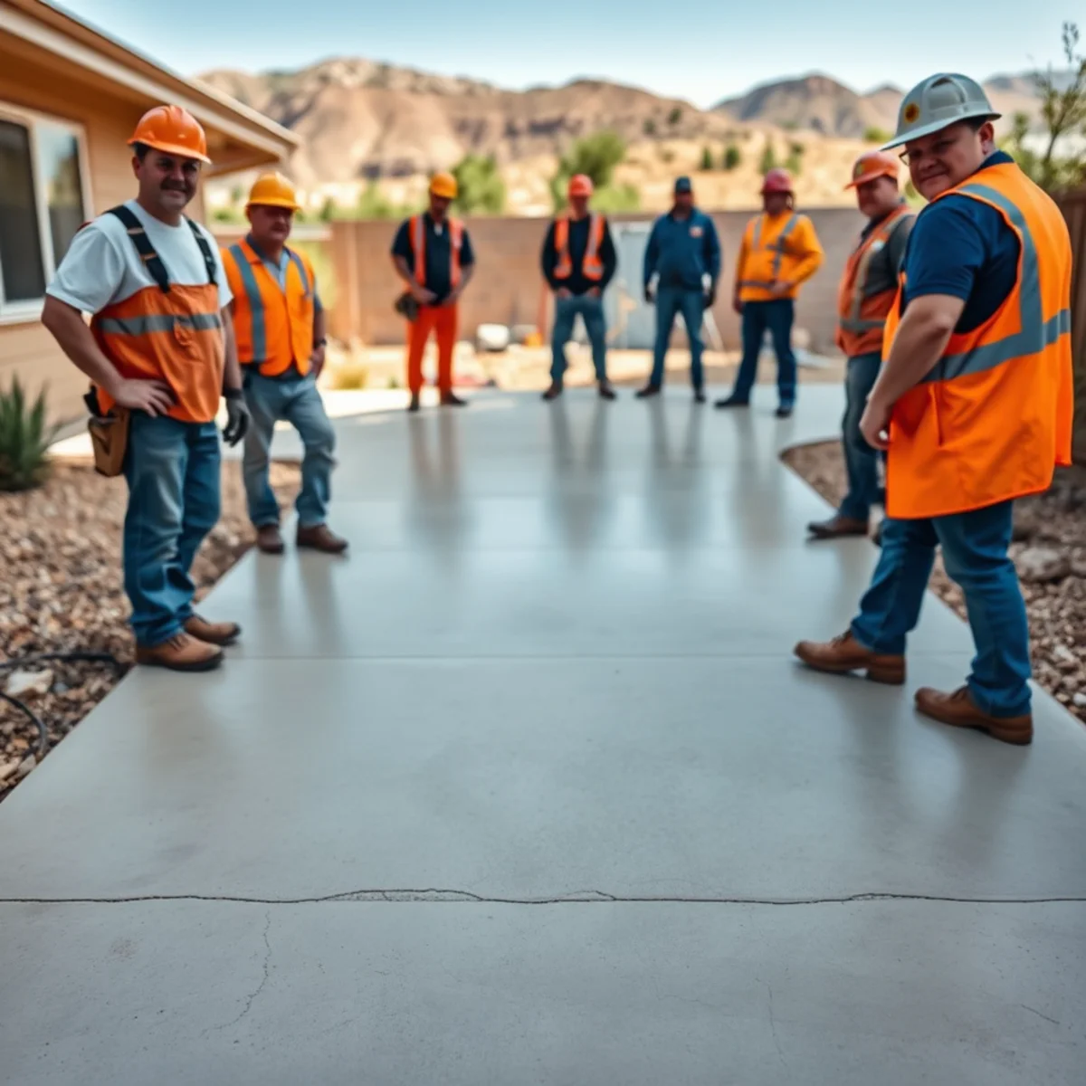 Broom-finish concrete patio sloped to drain in a Pueblo, CO backyard